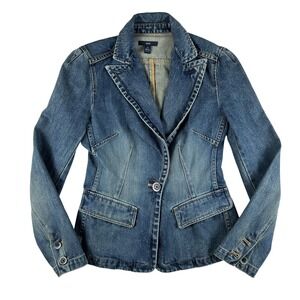 Vintage Gap Blazer Jacket Womens XS Blue Denim One Button Tailored Y2K 90s